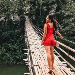 Red ruffle romper from Urban Outfitters